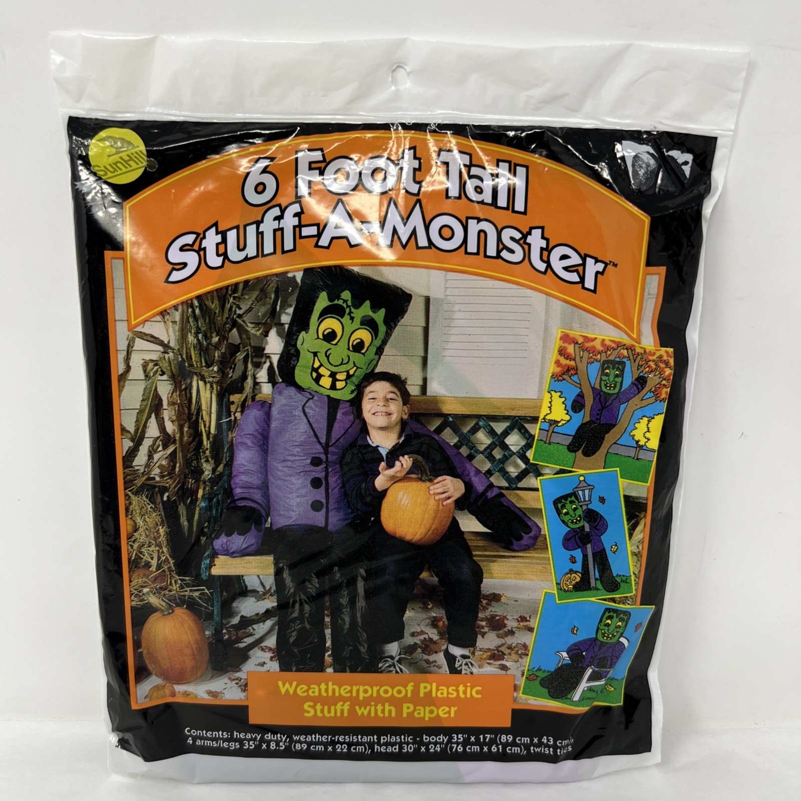 Vintage Sun Hill Halloween 1997 Stuff-A-Monster 6ft Frankenstein Leaf Bag