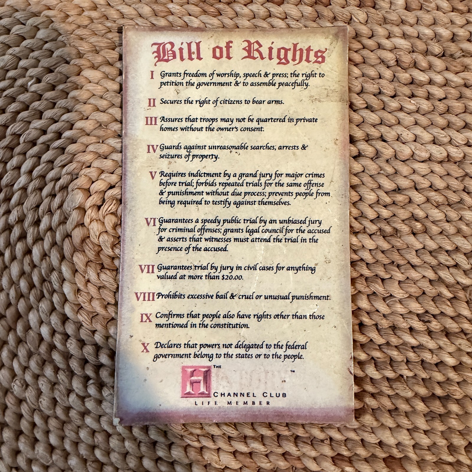 History Channel Club Life Member Bill of Rights Magnet Patriotic Collectible