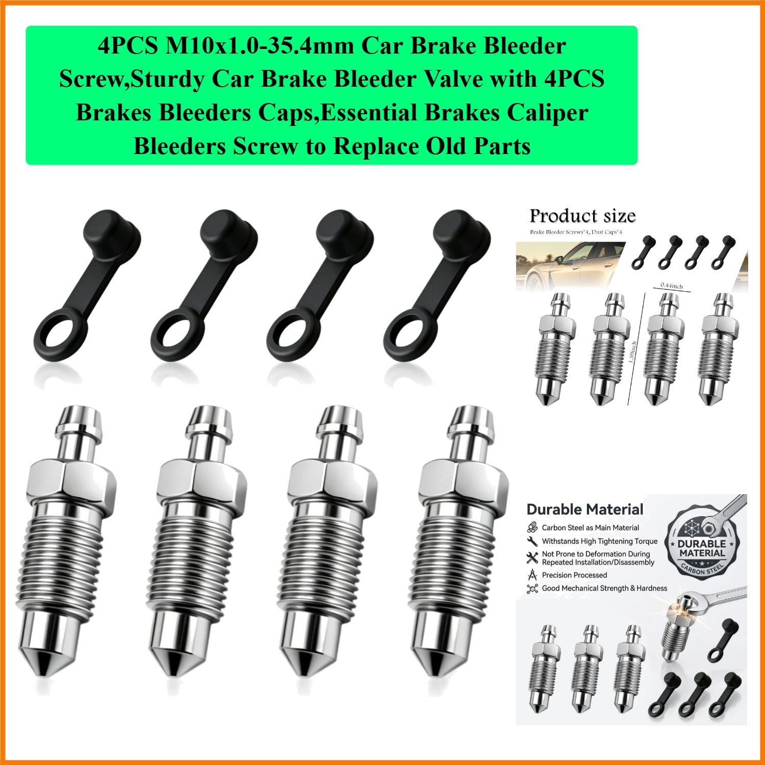 4PCS M10x1.0-35.4mm ,Sturdy Car Brake Bleeder Valve with 4PCS Brakes Bleeders...