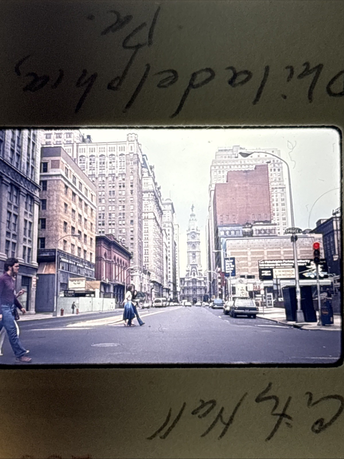 Orig 1973 Slide Philadelphia City Hall Broad Street Pedestrians Cars PA A86