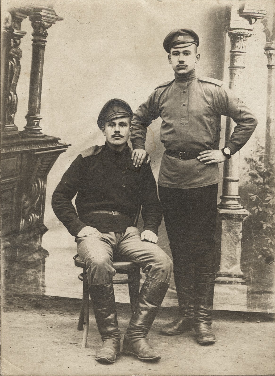 c. 1910's Two Affectionate Russian Soldiers Cabinet Photograph