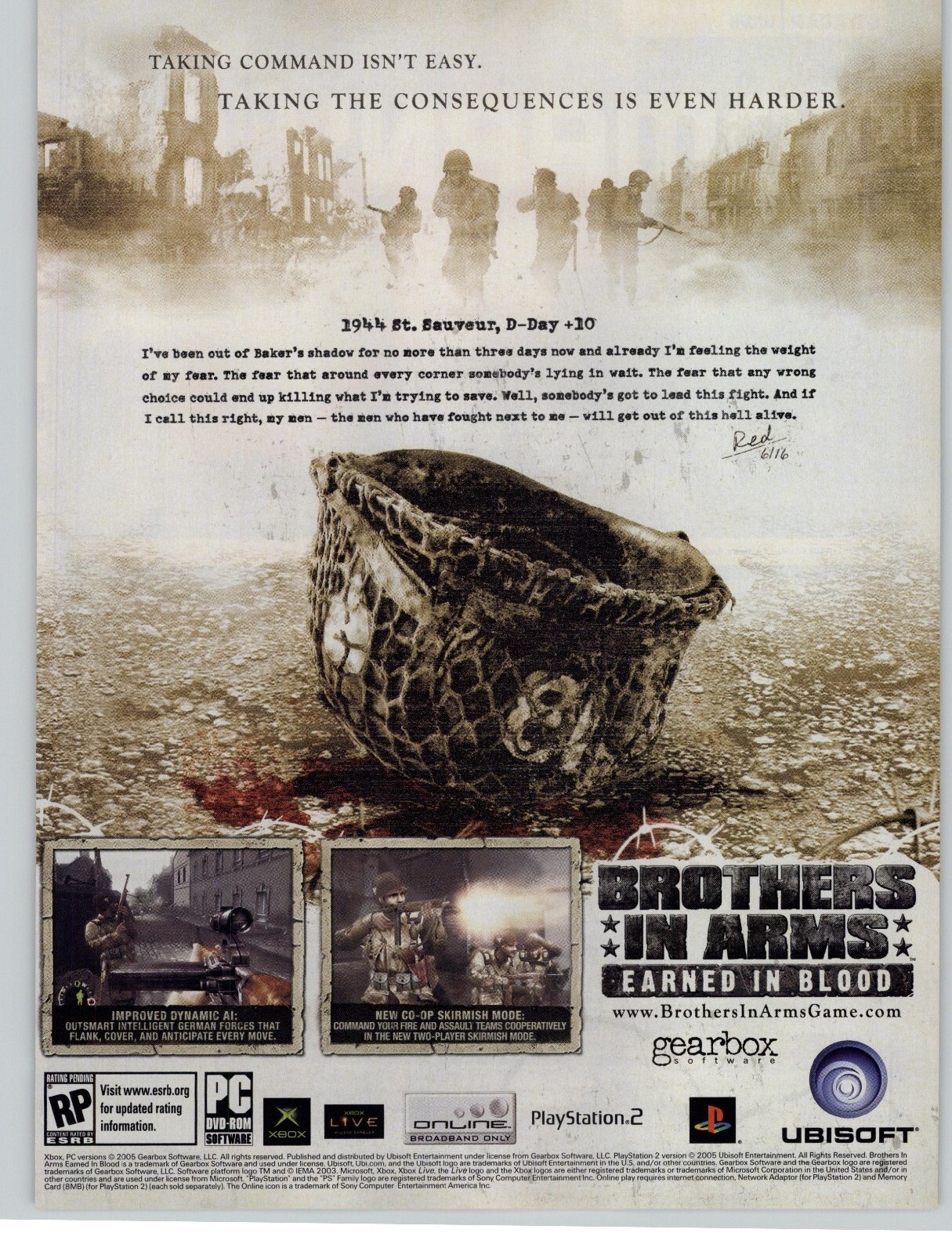 Brothers in Arms: Earned in Blood PS2 Xbox PC 2005 Vintage Print Ad/Poster WWII