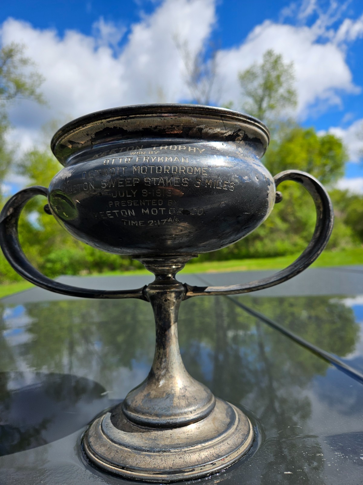 1913 Detroit Michigan Motordrome Motorcycle Racing Trophy. Keeton Motor Company