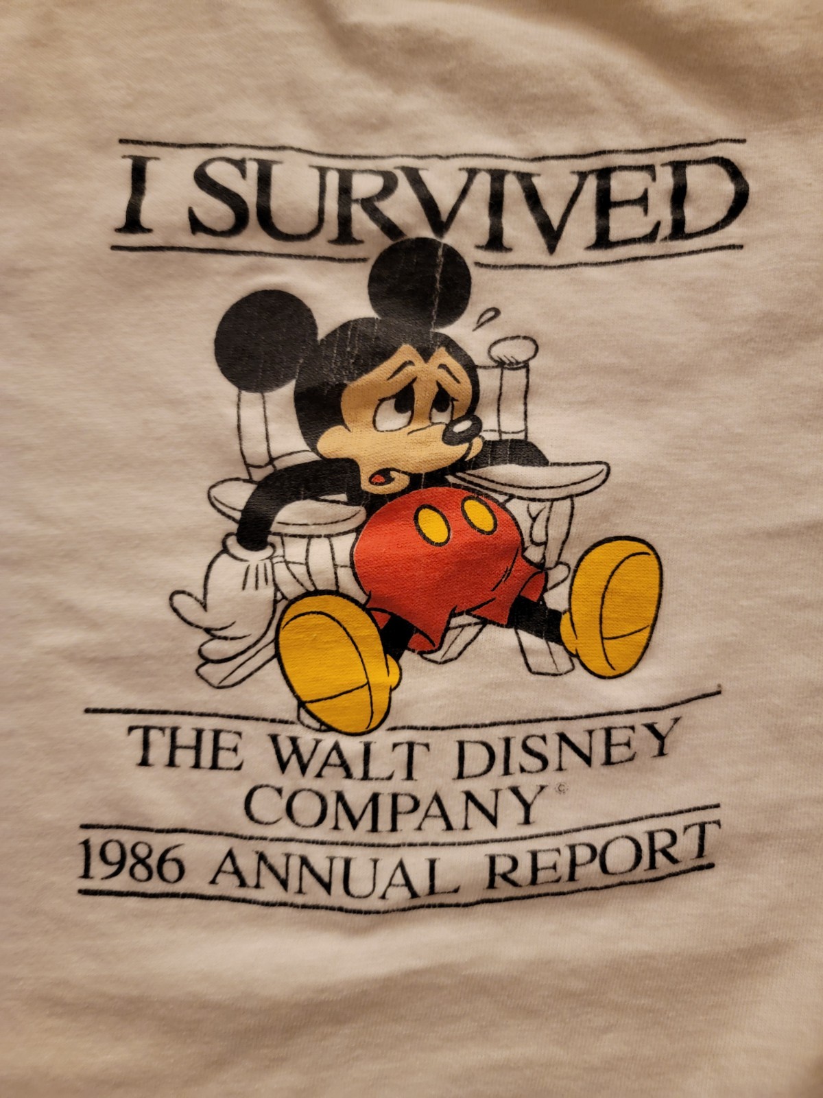 RARE VTG I SURVIVED WALT DISNEY COMPANY 1986 ANNUAL REPORT VINTAGE T SHIRT LG/SM