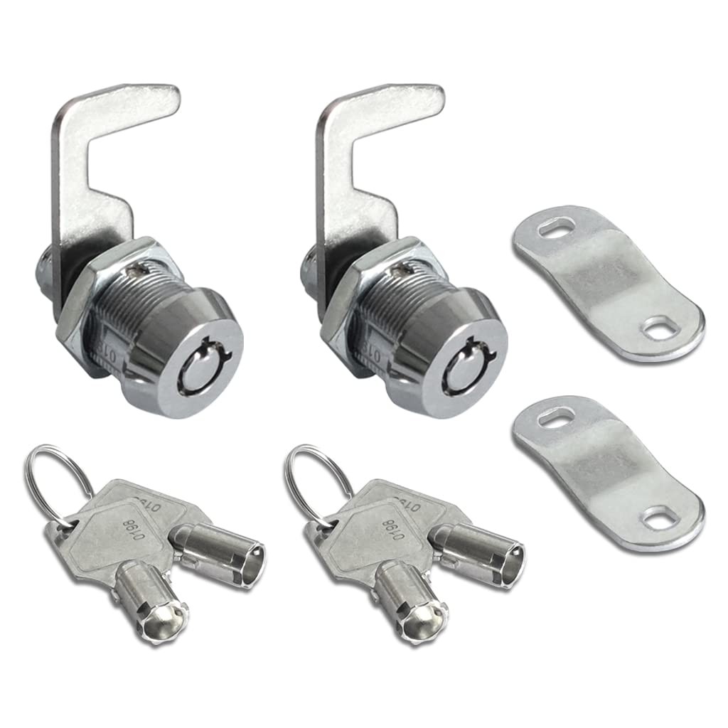 Toolbox Cam Lock Replacement 5/8 Chrome Tubular Keyed Alike 2 Pack w/ Keys