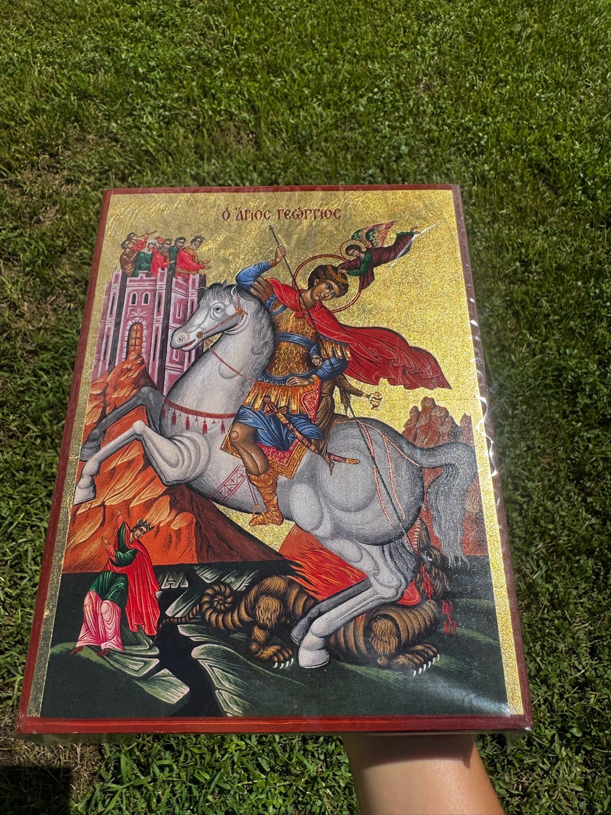 Saint George Orthodox Icon Flat Wood 18kt Gold Leaf