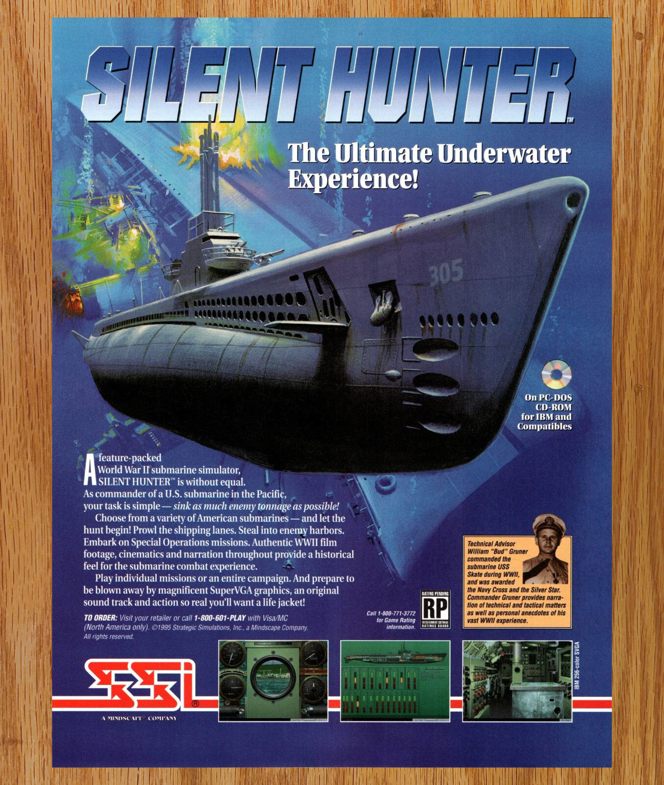 Silent Hunter SSI World War II Sim - Video Game Print Ads Poster Promo Art 1996