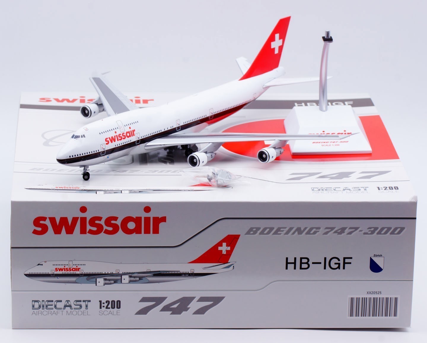 JC Wings 1:200 Swissair Polished Boeing B747-300 Diecast Aircraft Model HB-IGF