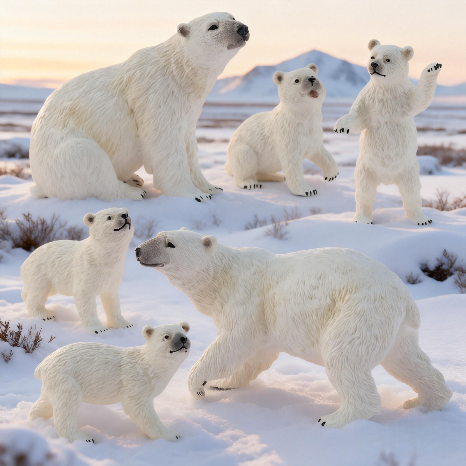 Toymany 6-pcs Polar Bear  Figurine Animal  Artic Animals For Kids resin animals