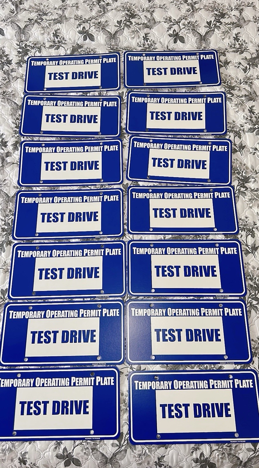 Lot of 14 Temporary Operating Permits Test Drive Tag Dealer Plate Blue Car Tags