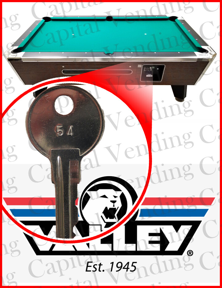 54  Valley pool table key -coin operated version  for factory stock lock code 54