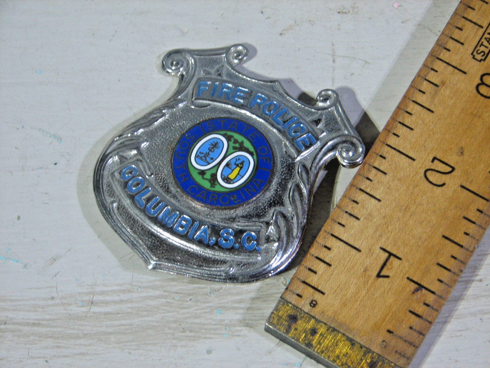 Obsolete Vintage Fire Police Badge Columbia  S.C.
