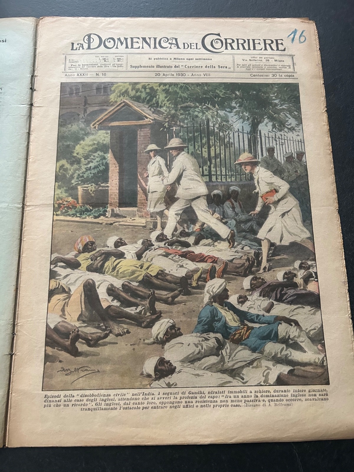 La Domenica del Corriere 16 1930 Civil Disobedience Gandhi, Budapest Hungary