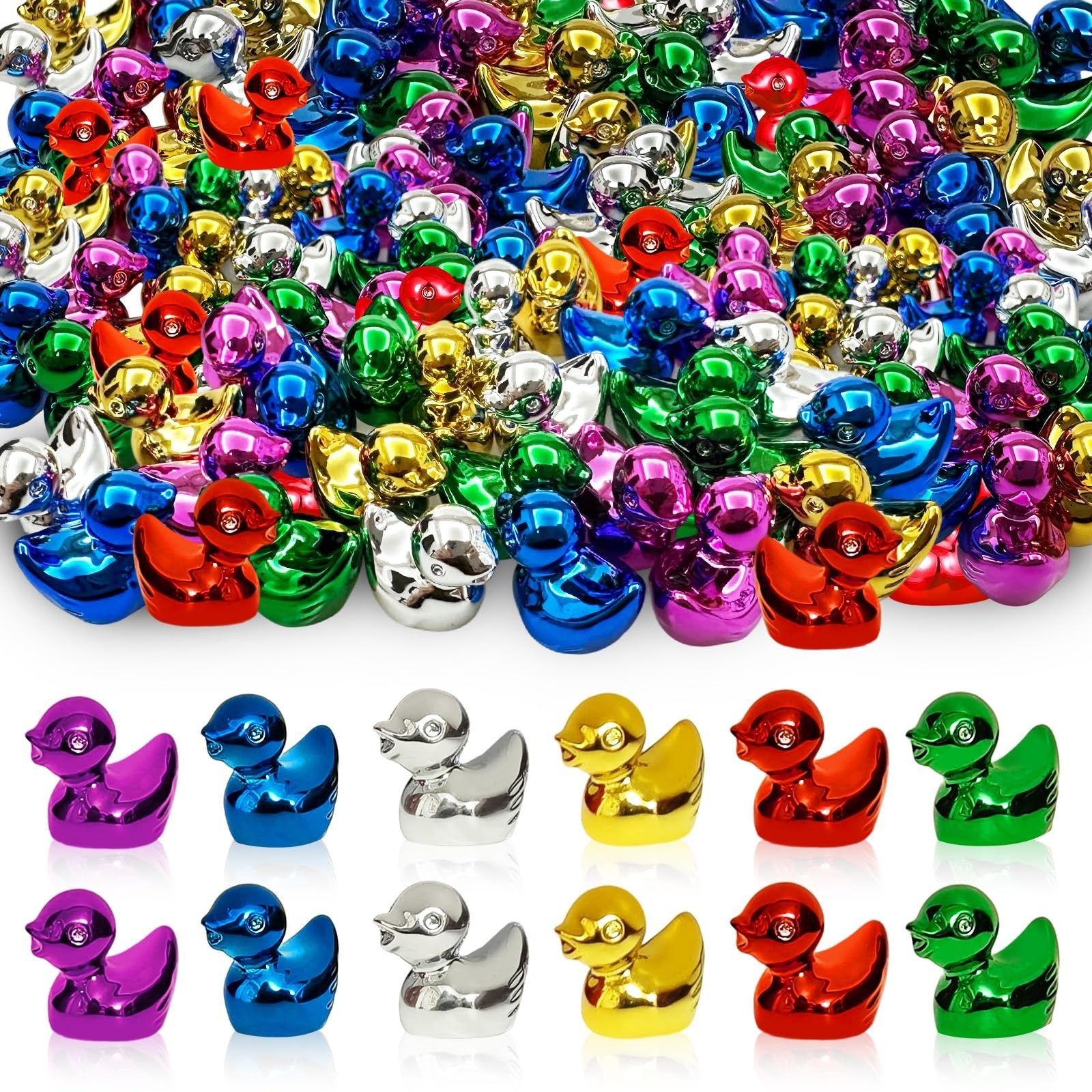 60/120 Pcs Multicolor Metallic Duck Figurines, Mini Glitter Duck Decor for Cr...