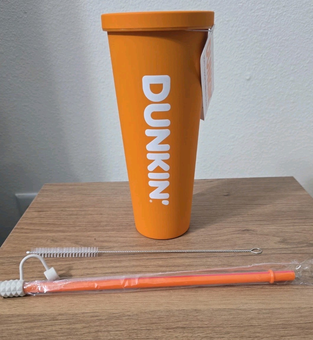 Dunkin Donuts  2026 New Release Orange Soft Touch Stainless Steel  W Straw 24 Oz
