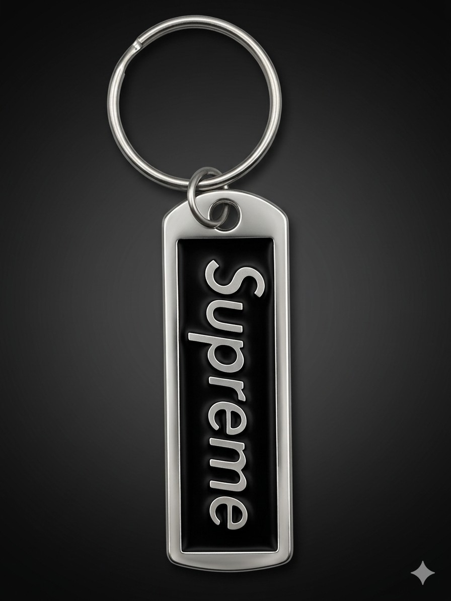 Supreme Black Silver Metal Keychain Advertising Modern Era Collectible Accessory