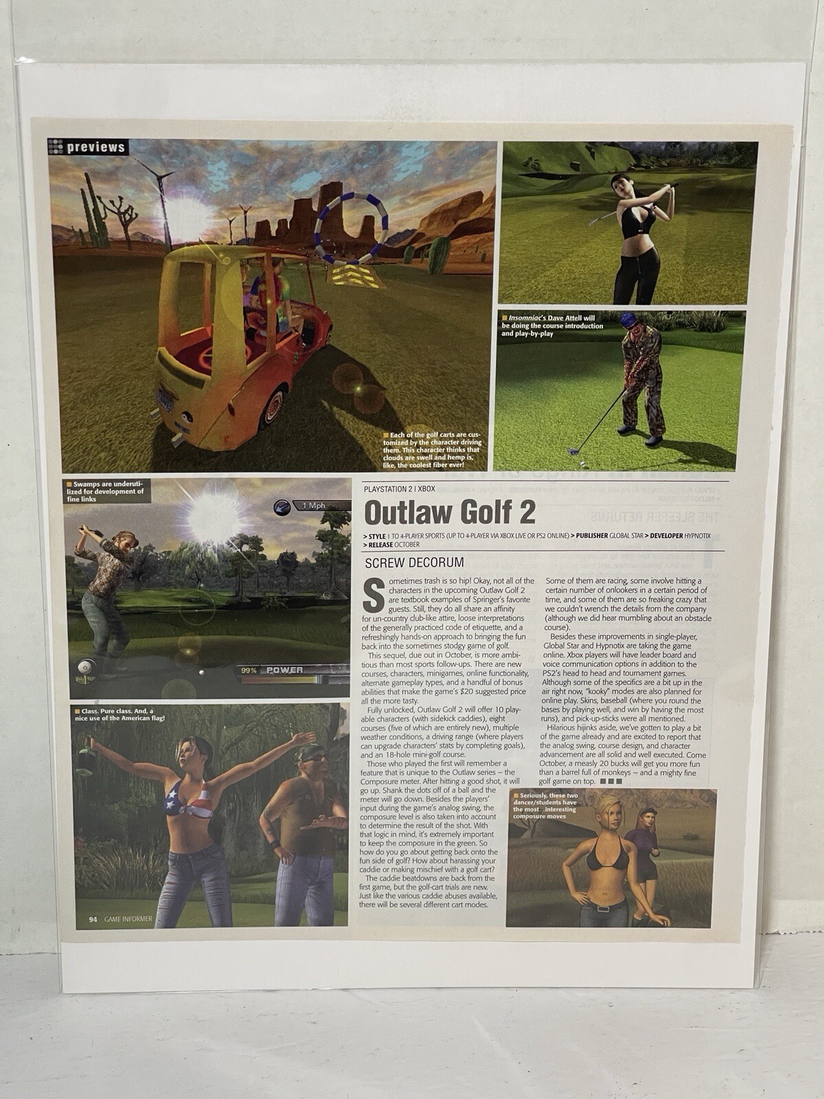 Outlaw Golf 2 Ps2 Xbox Vintage Video Game Preview Magazine Article Print Ad Art