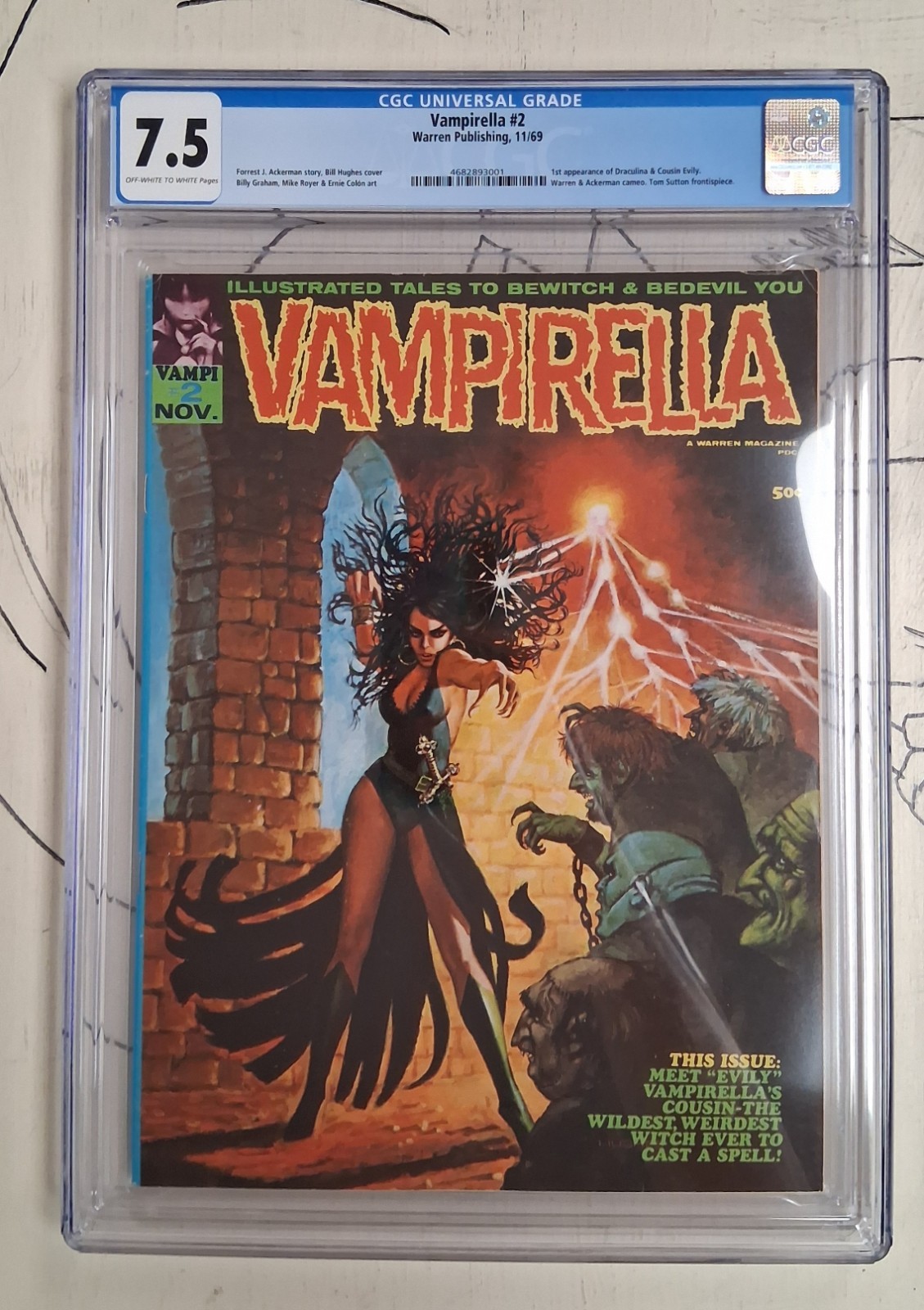 1969 Vampirella #2 CGC Graded 7.5 Off-White/ White Pages Forrest J. Ackerman