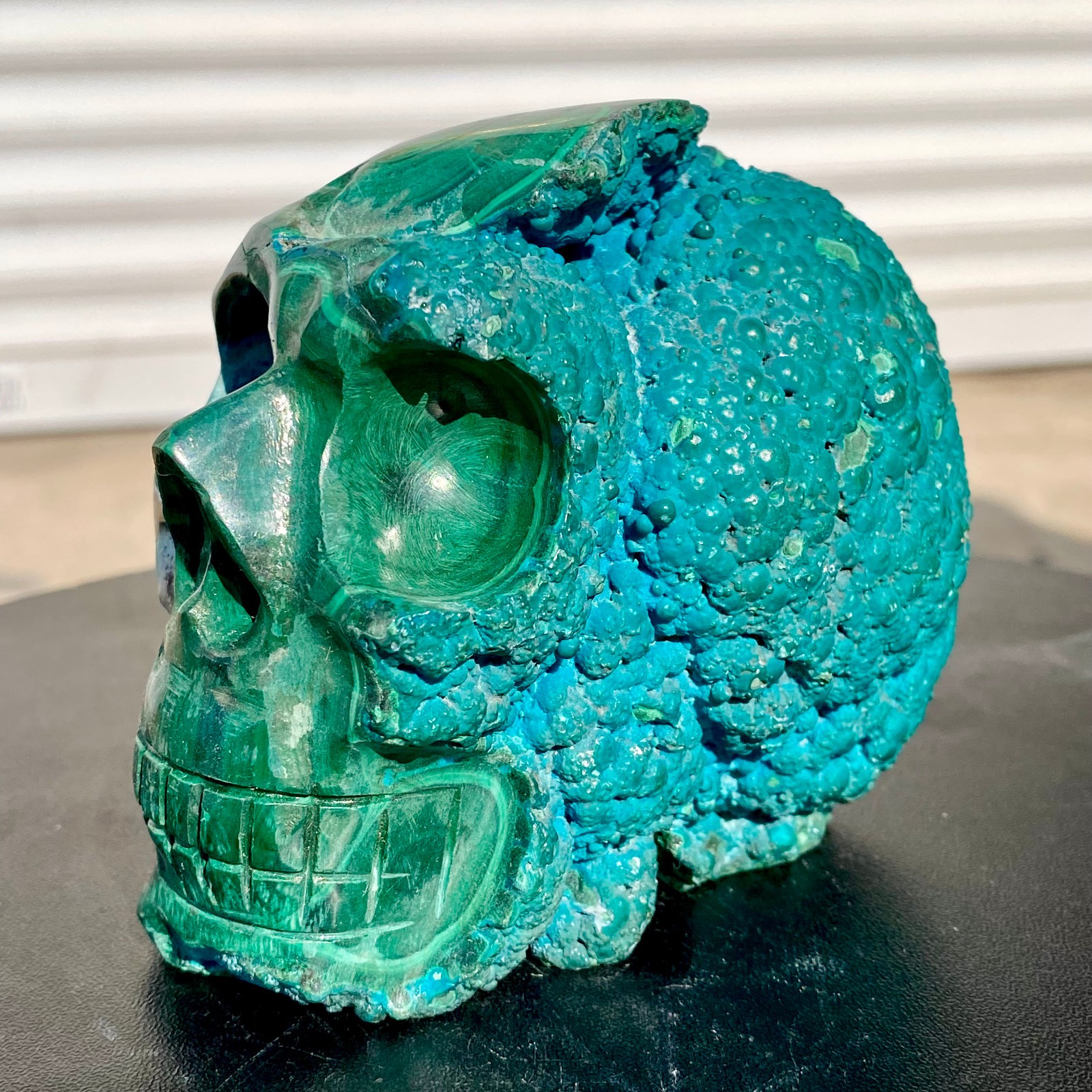 2.1LB Natural Malachite Silica Carving skull  Mineral Sample
