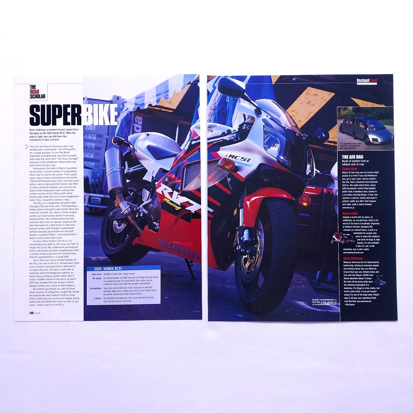 2001 Super Bike Honda RC51 Vintage Print Ad Magazine Article Y2K Wall Art