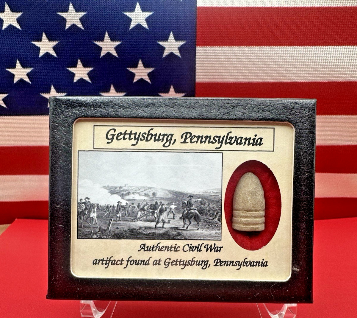 Dropped Civil War Bullet from Gettysburg in Matted Display Case with COA