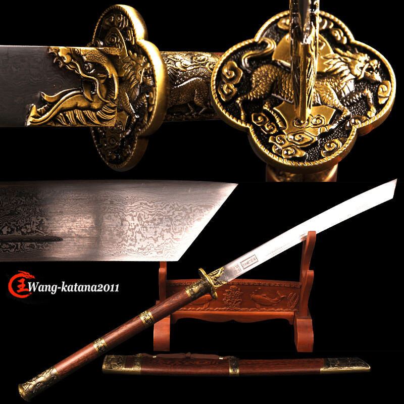 Handmade Rosewood Chinese Kangxi Emperor Dao Sharp Sword Folded Steel Broadsword