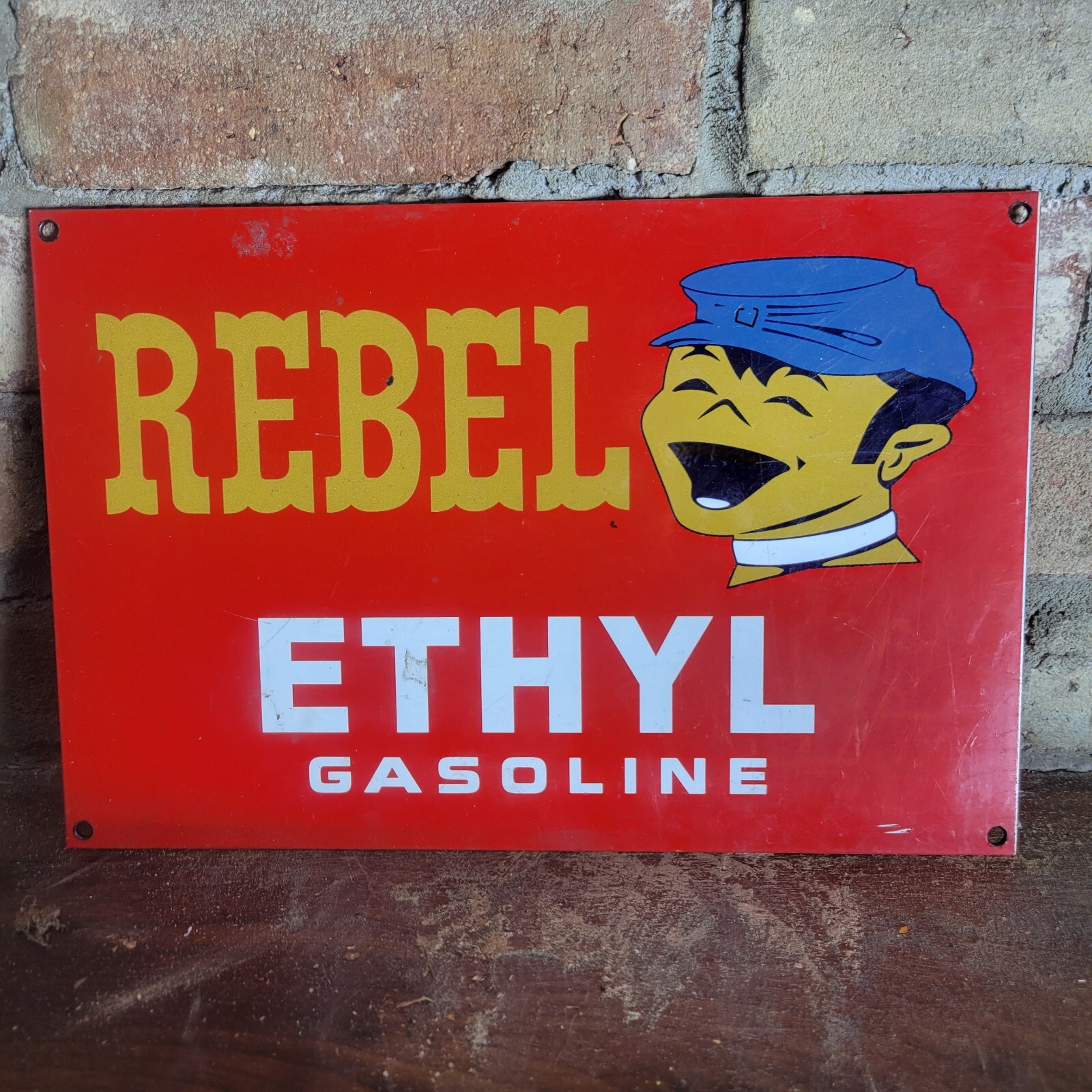 OLD VINTAGE REBEL ETHYL GASOLINE PORCELAIN GAS PUMP METAL SIGN MOTOR OIL 12\