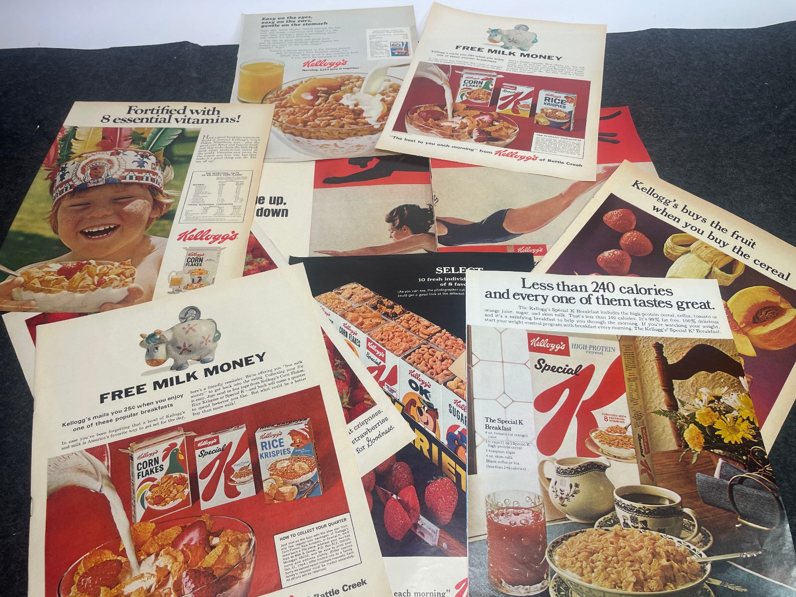 Cereal Vintage Magazine Ad Advertisement Print Lot of 9 10x13 1970\'s Kelloggs +