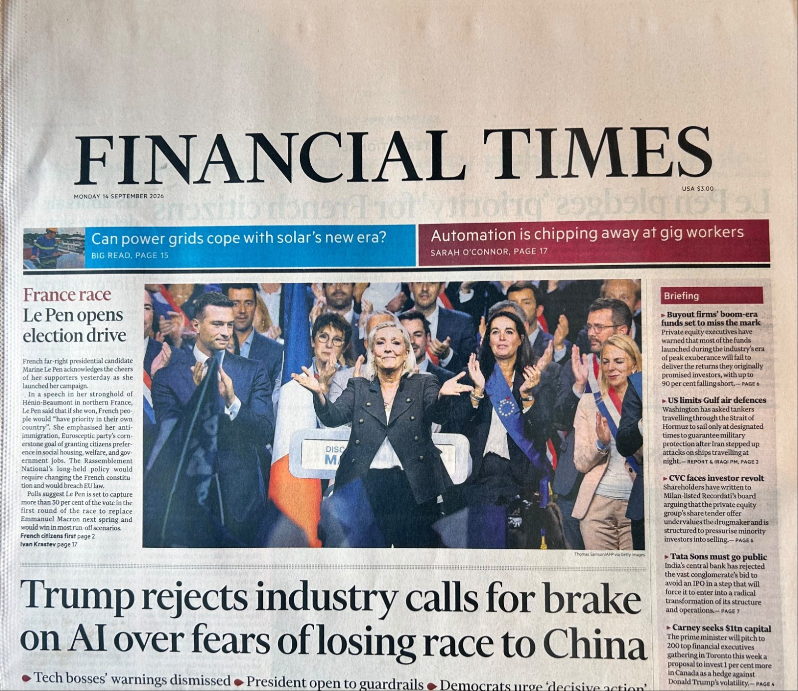 The Financial Times Monday September 14 2026