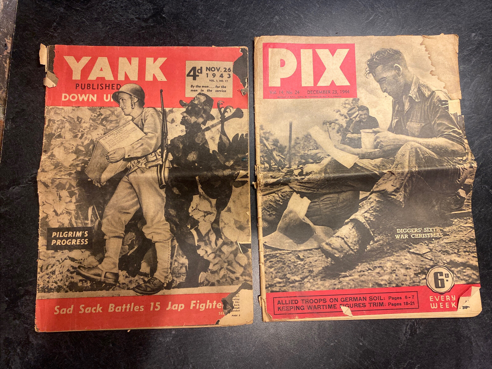 2 vintage WW2 Australian weekly magazine/newspapers-see pics 1943 & 1944