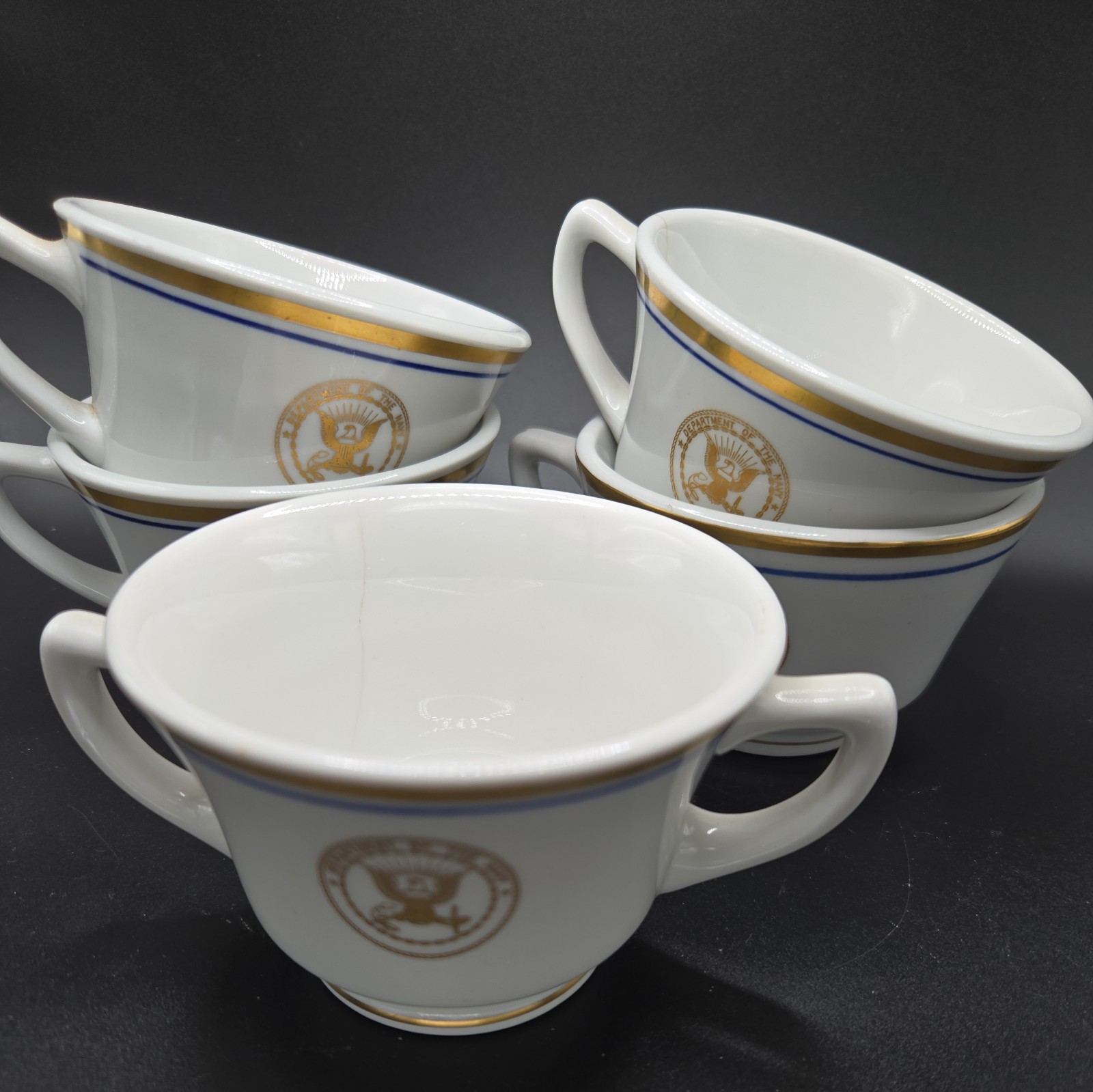 Vintage Authentic U.S. Navy Wardroom China Cups & Sugar Bowl 1960s