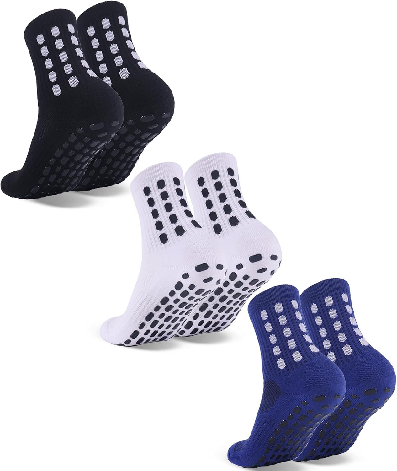 3 Pairs Kids Grip Soccer Socks Cushioned Non Slip Football Athletic Sports
