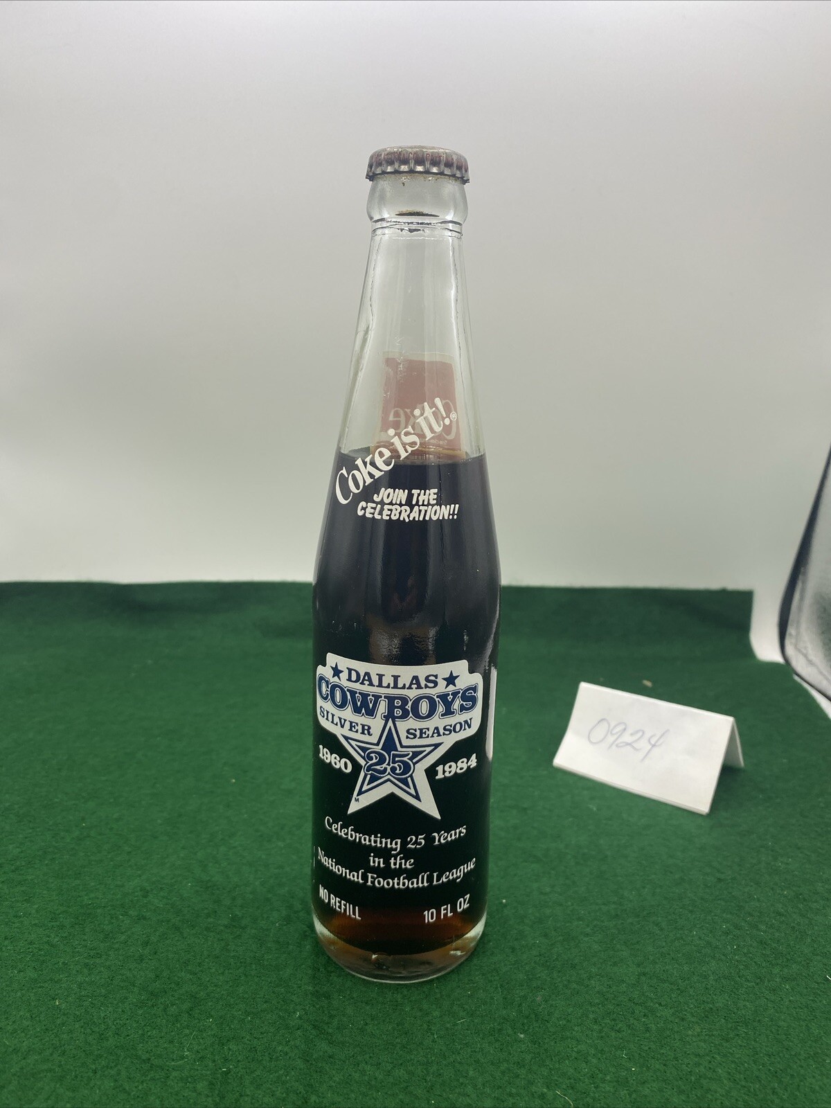 VTG Coca Cola Coke Dallas Cowboys 1960/1984 Silver Season 10oz Unopened Bottle 