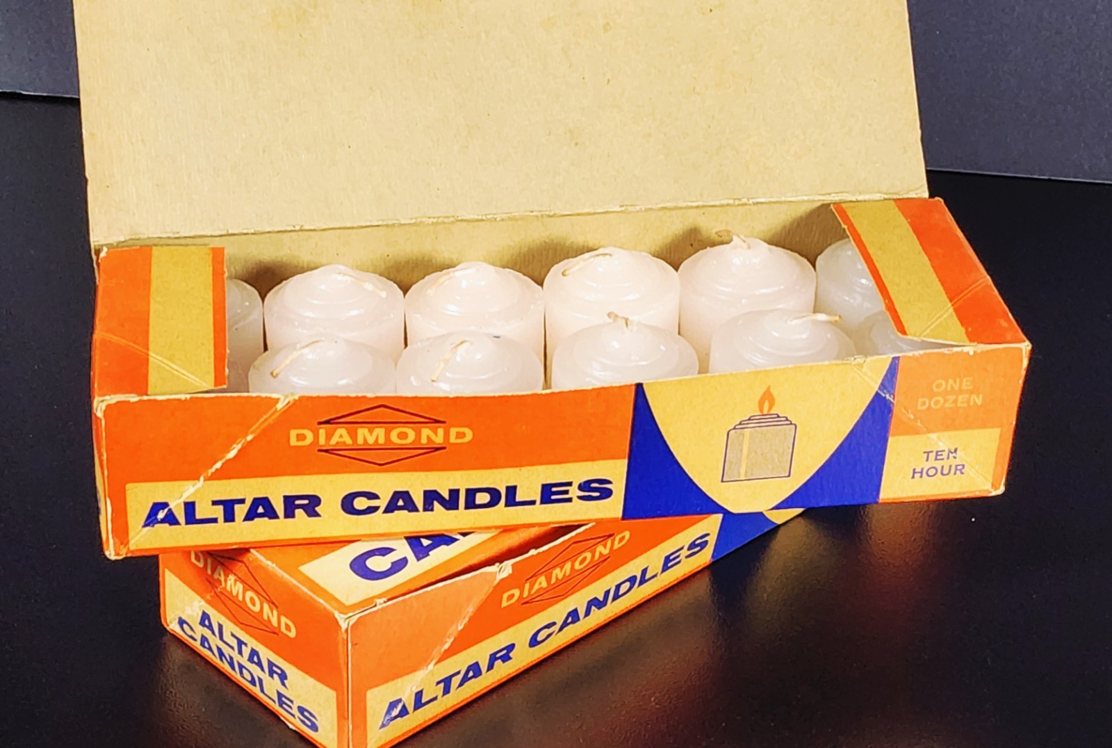 NOS Vintage Diamond Altar Candles 10 Hour – 2 Full Boxes 24 Candles Church NY