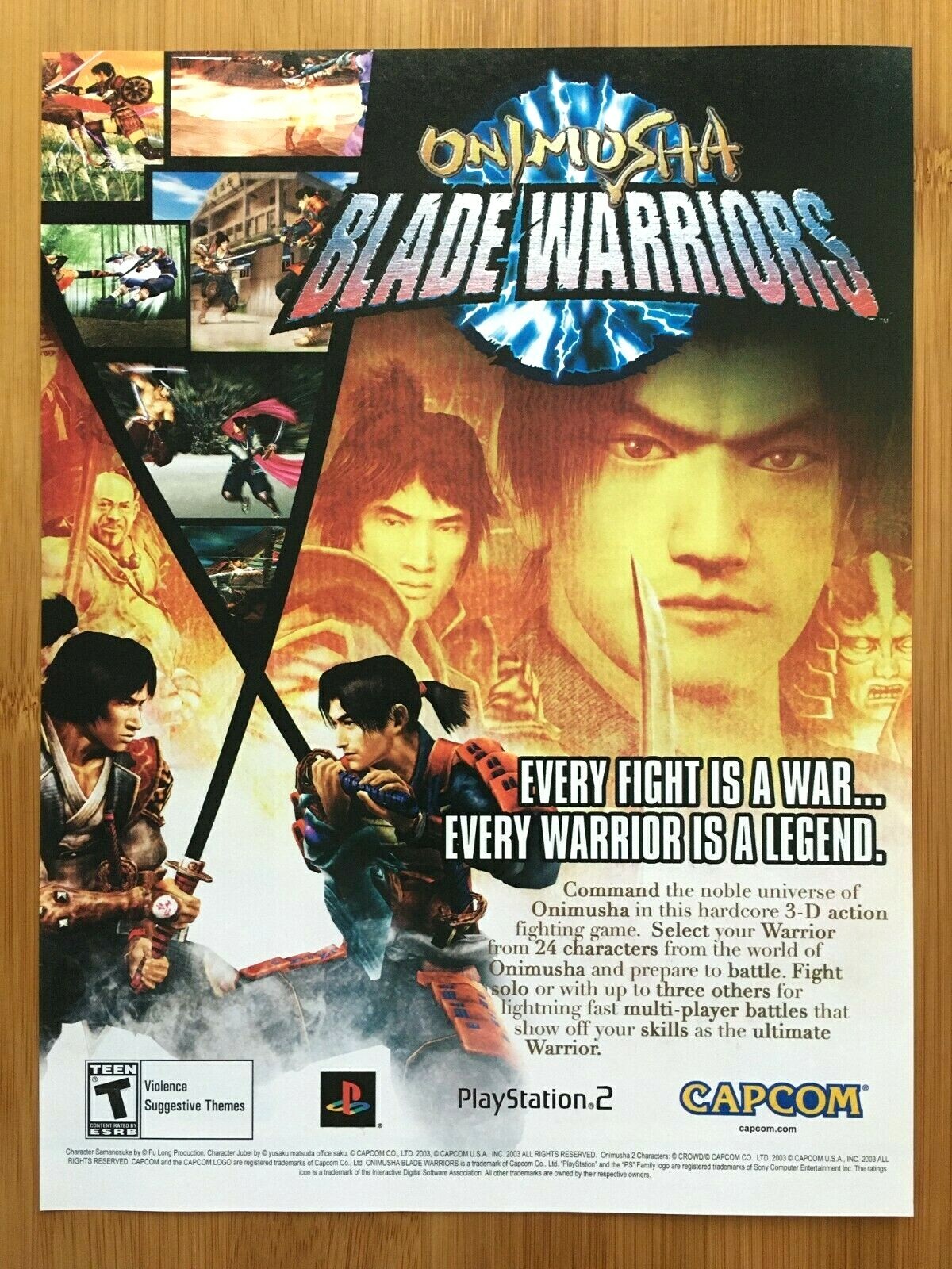 Onimusha Blade Warriors PS2 2003 Print Ad/Poster Official Samurai Fighting Art
