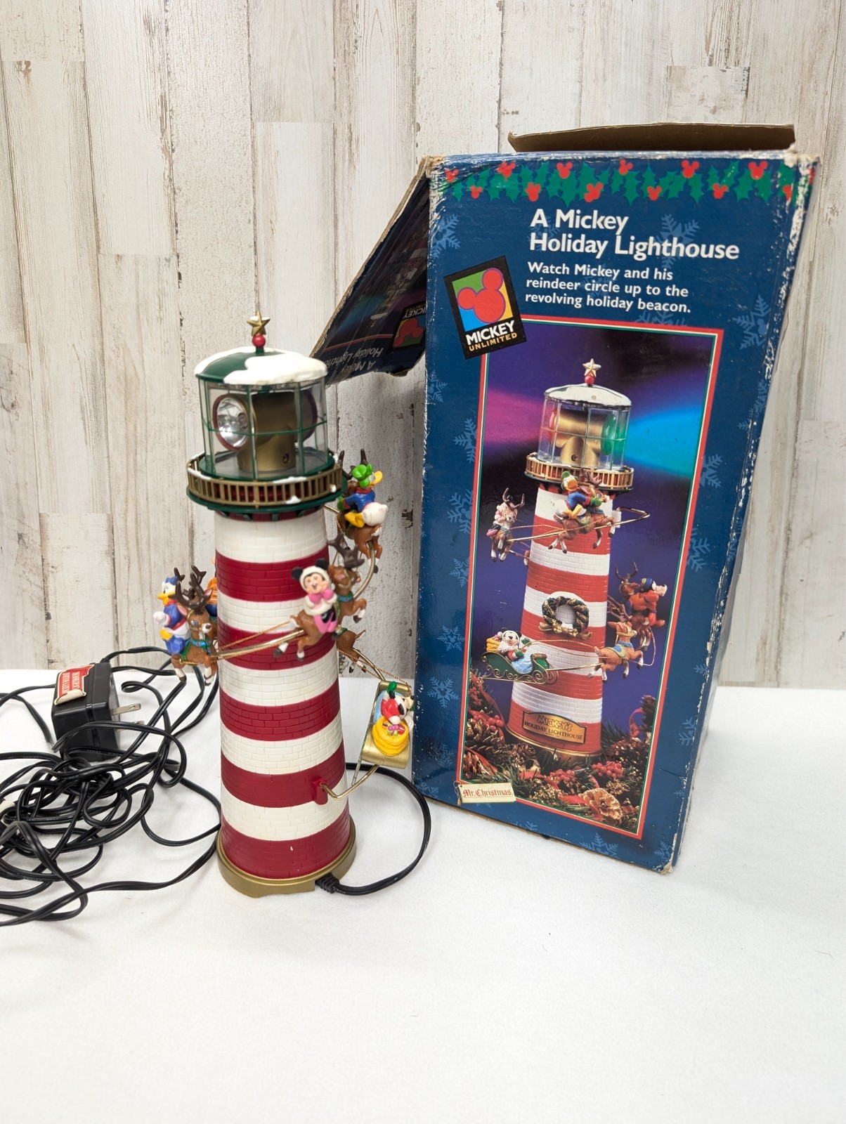 Vintage 1996 A Mickey Holiday mechanical lighthouse spinning light animation