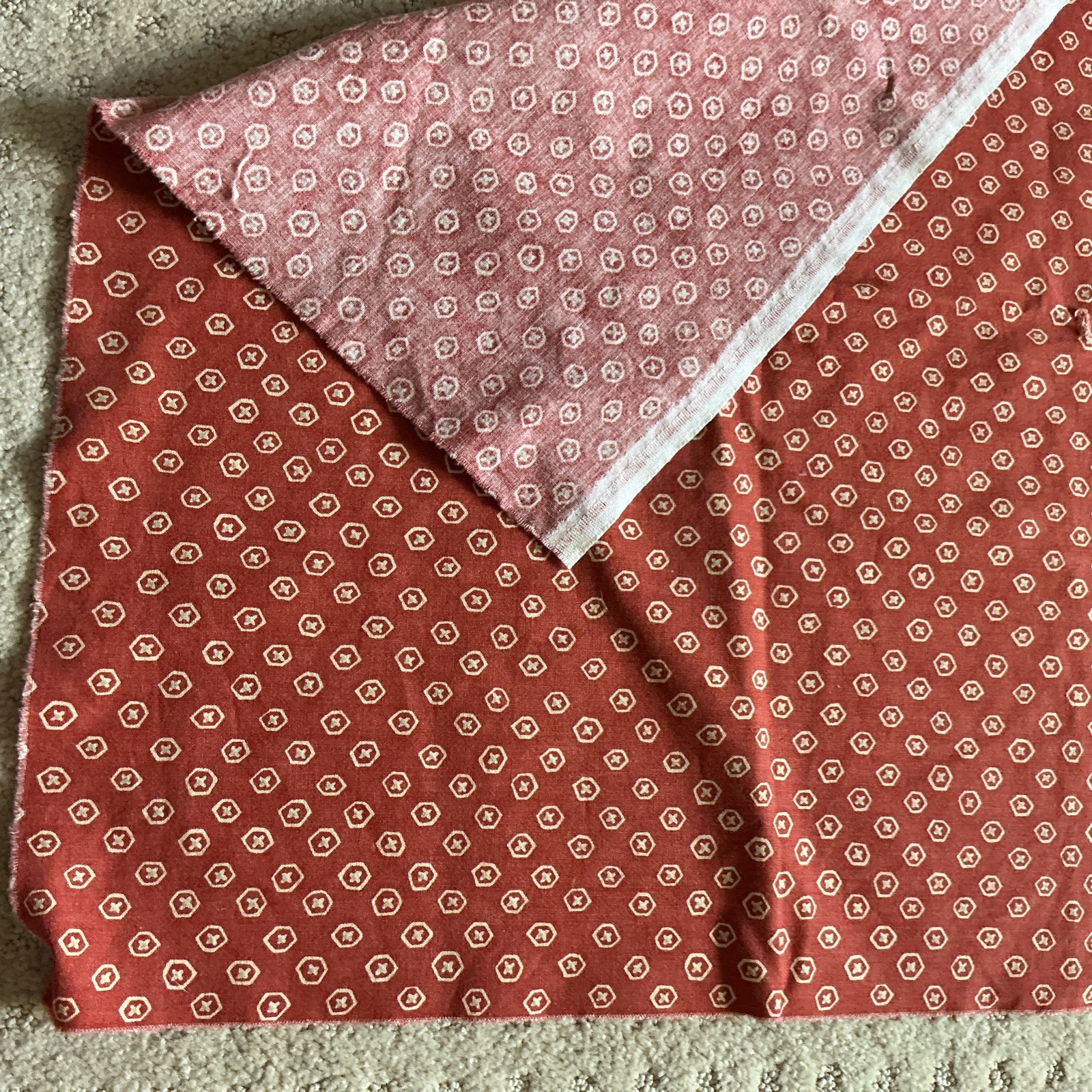 Vintage Kenmill Selvage Cotton Fabric Lot Red Geometric Screen Print 41x23.5 x2