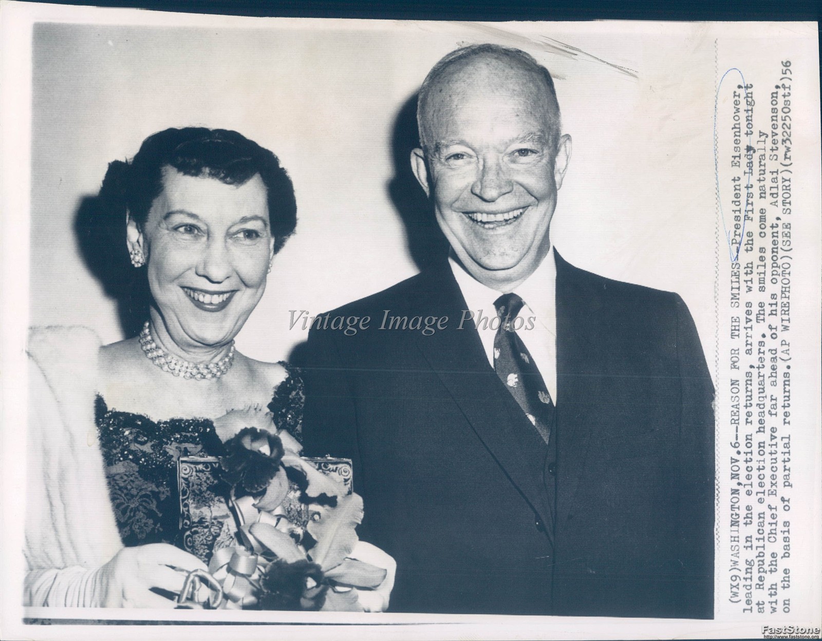 1956 Washington Dc President Eisenhower First Lady Election Wirephoto 7x9