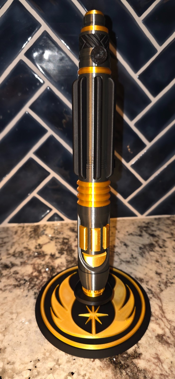1:1 Star Wars Mace Windu Lightsaber Replica w/ Jedi Display Stand | 3D Printed