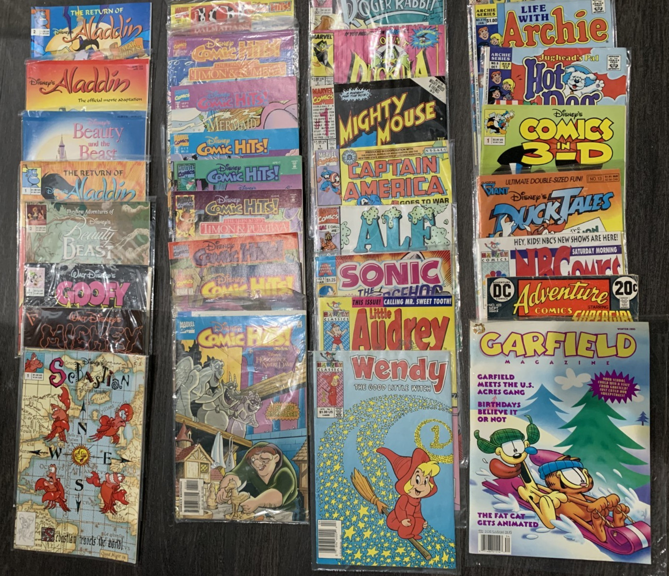 Vintage 1990s Comic Book Lot of 33 Disney Archie Garfield Alf Captain America