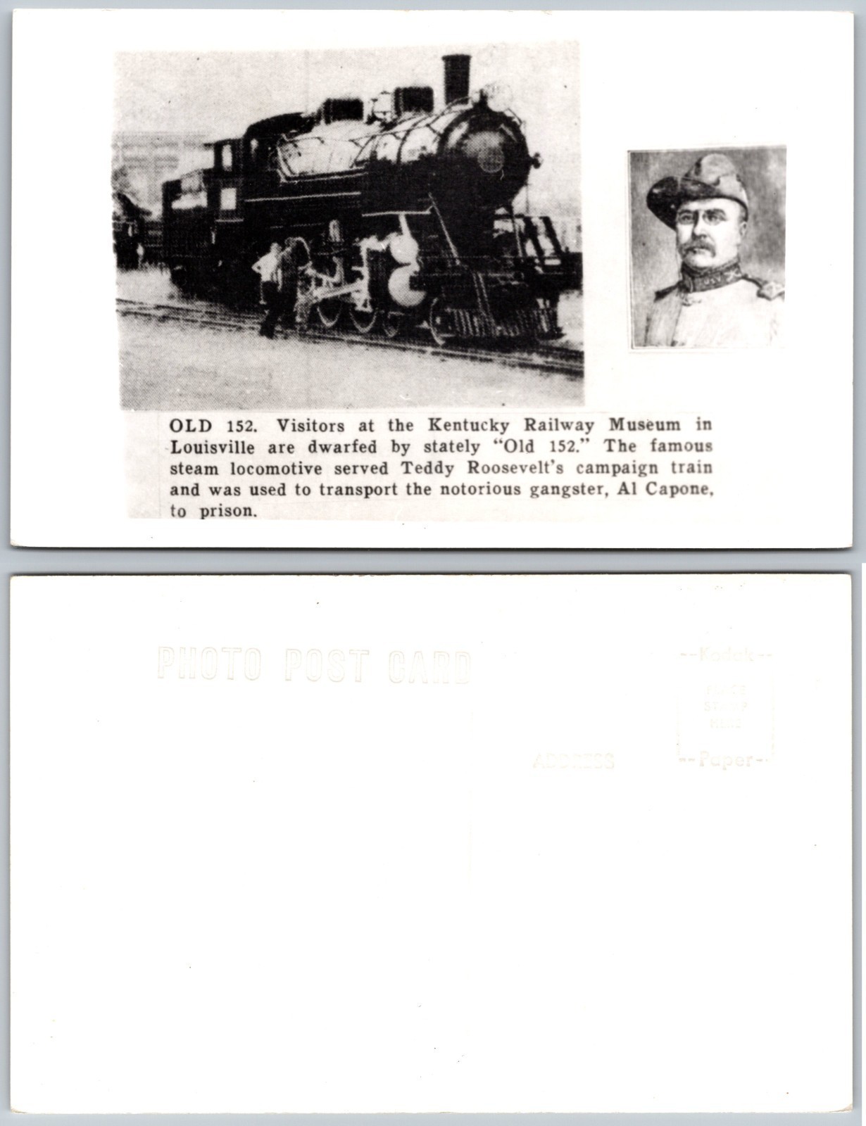 RPPC Old 152 Locomotive Kentucky Railway Museum Al Capone Photo Postcard