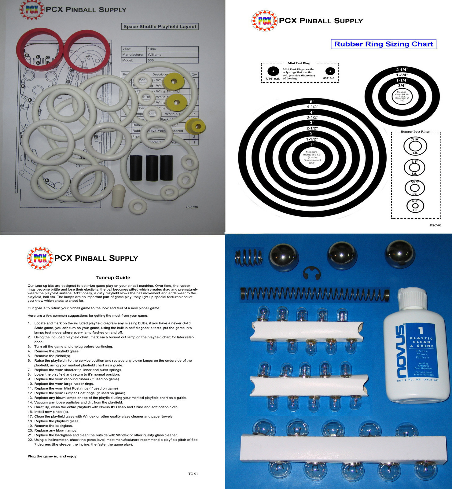 1984 Williams Space Shuttle Pinball Tune-up Kit - Includes Rubber Ring Kit