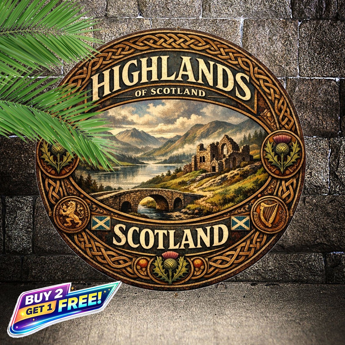 Highlands of Scotland 8x8 Round Aluminum Tin Sign Travel Souvenir Wall Decor