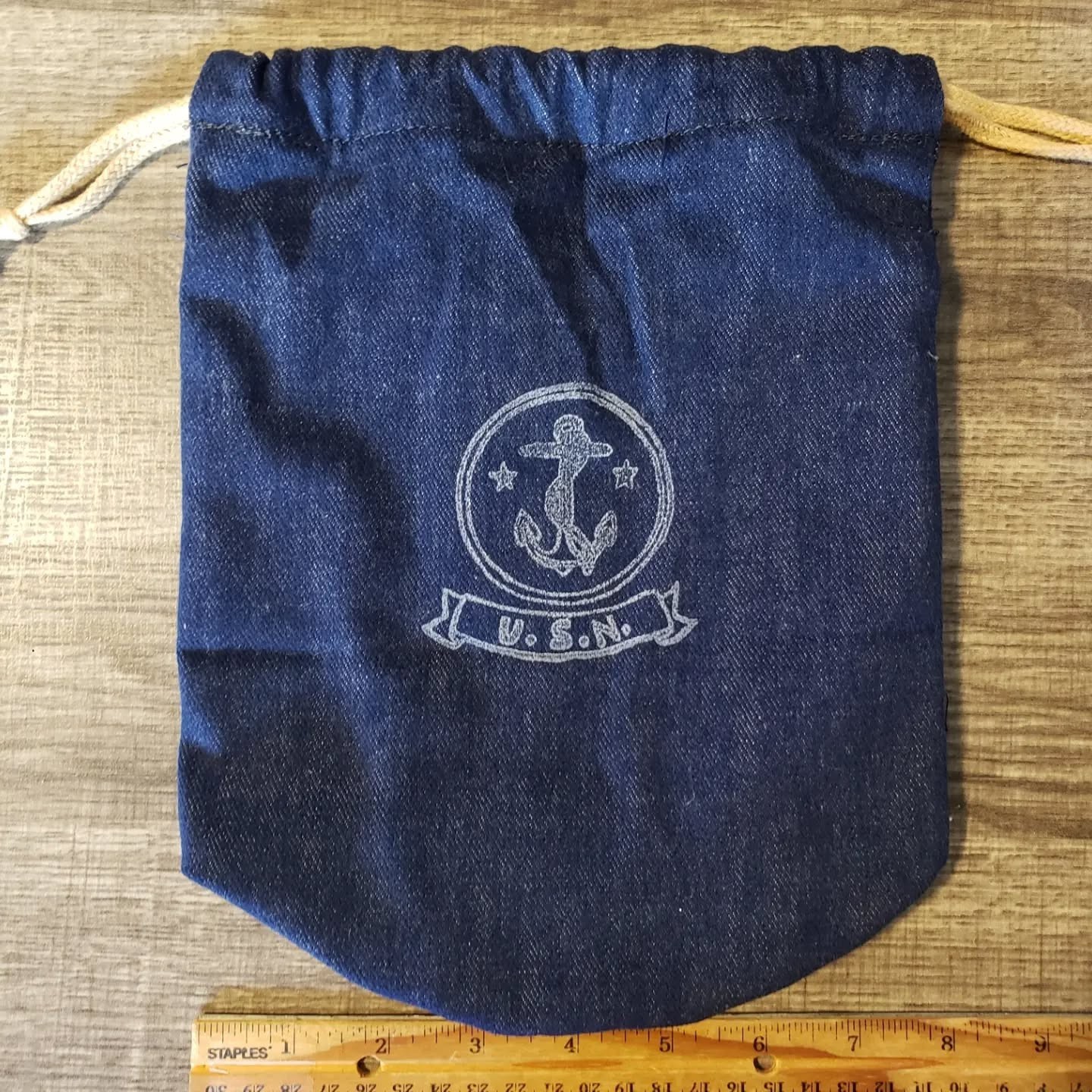 REPRODUCTION WWII US Navy Ditty Bag / Denim Drawstring Toiletry Travel Bag
