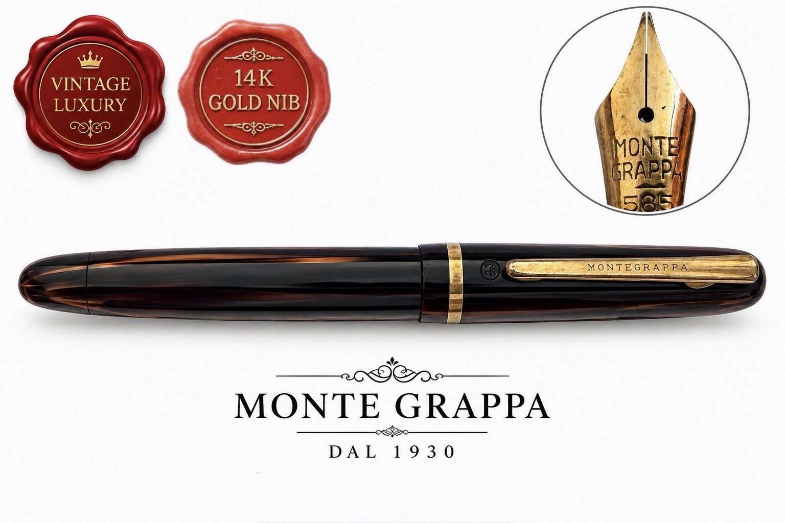 Montegrappa Extra Celluloid Fountain Pen 14K Gold Nib Vintage 30