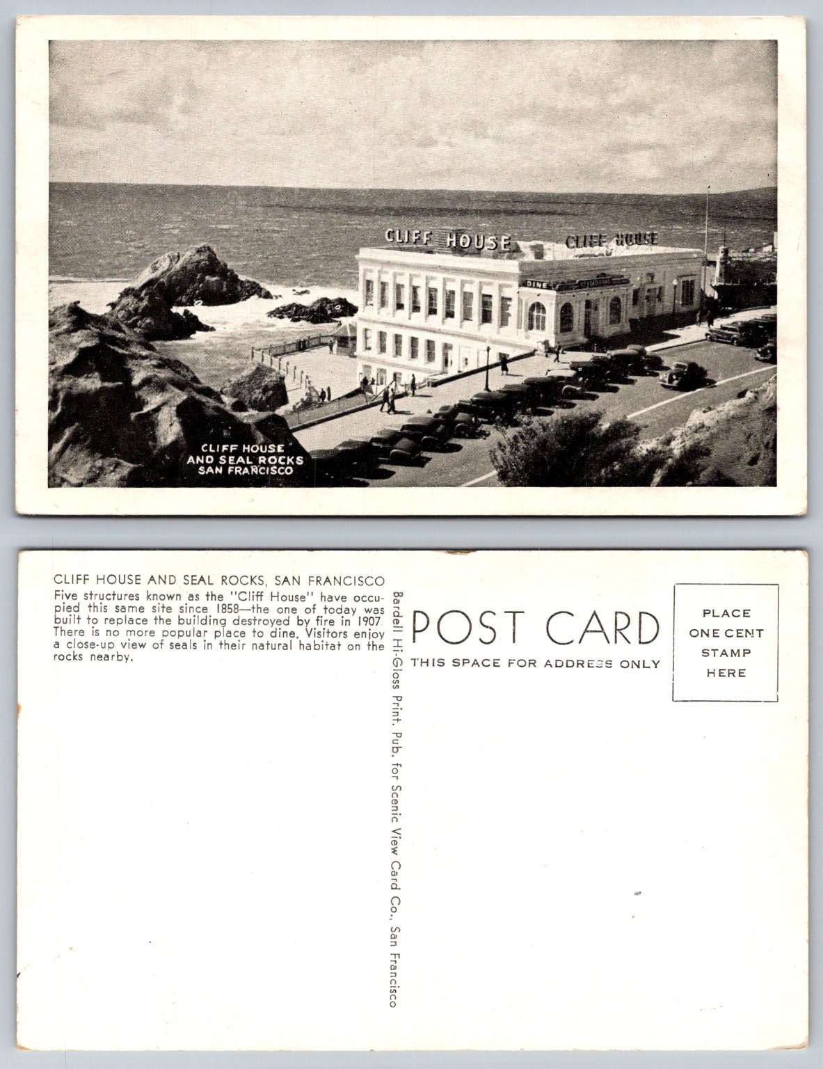 Vintage Cliff House & Seal Rocks San Francisco Postcard Hi-Gloss Print 1930s