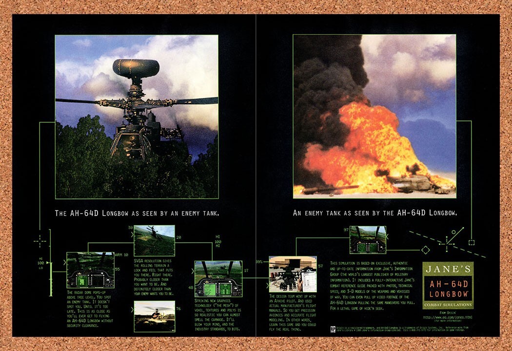 1995 Jane's AH-64D Longbow Combat Simulation PC Original Ad/ Promo v1