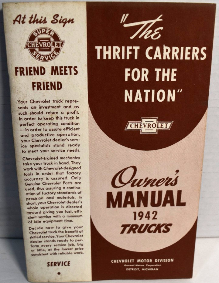 1942 Chevrolet Truck Owners Operators Manual 42 Chevy Pickup *VERY GOOD*