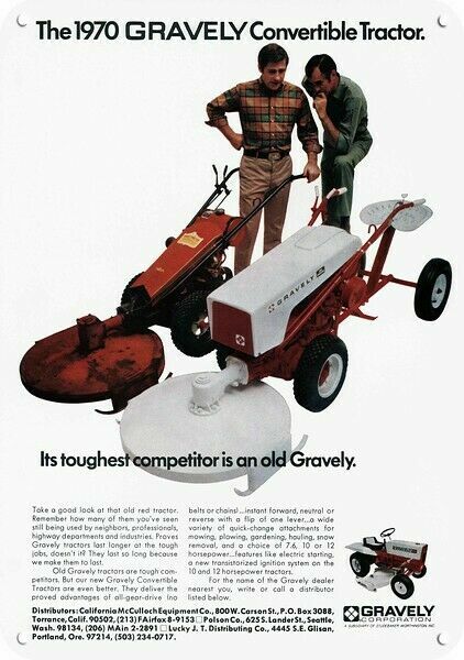 1970 GRAVELY Convertible Tractor & Mower DECORATIVE REPLICA METAL SIGN