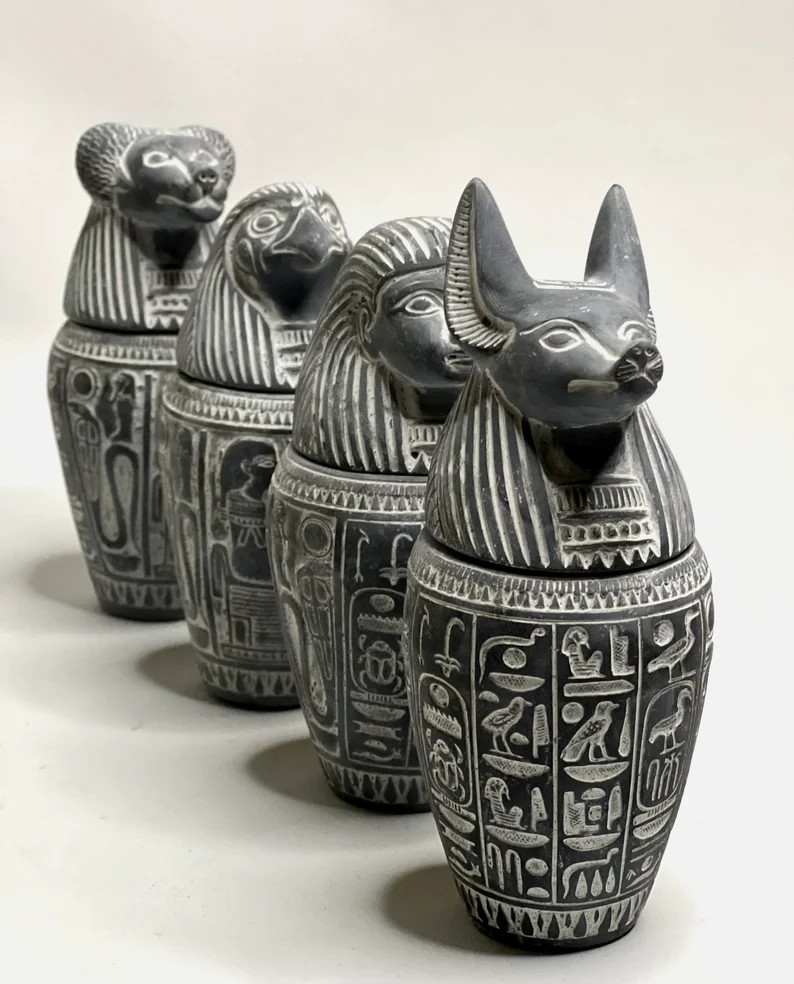 Authentic Ancient Egyptian Antiquities 4 Canopic Jars with With Hieroglyphics BC